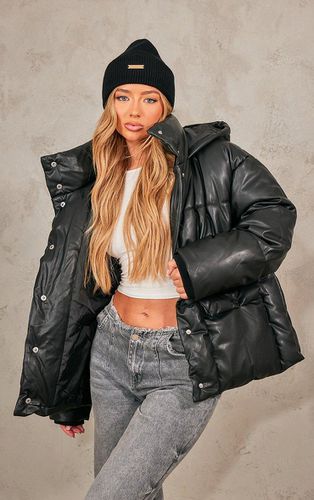 Womens Hooded Faux Leather Statement Pocket Puffer Coat - XL - NastyGal UK (+IE) - Modalova
