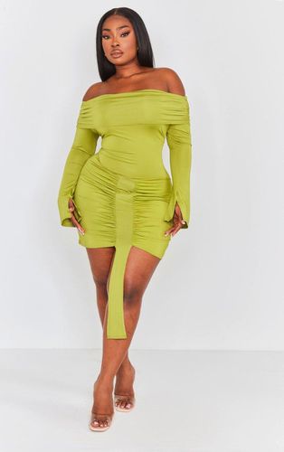 Womens Plus Olive Slinky Drape Detail Bardot Bodycon Dress - - 28 - NastyGal UK (+IE) - Modalova