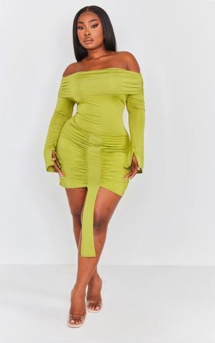 Womens Plus Olive Slinky Drape Detail Bardot Bodycon Dress - - 22 - NastyGal UK (+IE) - Modalova