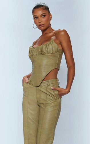 Womens Premium Olive Washed Faux Leather Ruched Bust Curve Hem Top - - 6 - NastyGal UK (+IE) - Modalova