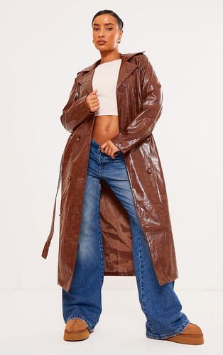 Womens Distressed Faux Leather Double Breasted Trench Coat - 4 - NastyGal UK (+IE) - Modalova