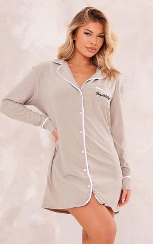 Womens Sand Jersey Piping Detail Long Sleeve Nightdress - - XS - NastyGal UK (+IE) - Modalova
