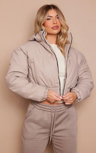 Womens Stone Ribbed Hem Detachable Hood Cropped Puffer Jacket - - XL - NastyGal UK (+IE) - Modalova