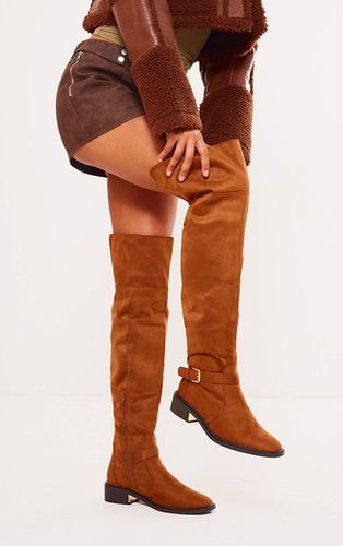 Womens Tan Faux Suede Gold Buckle Over The Knee Boots - - 3 - NastyGal UK (+IE) - Modalova