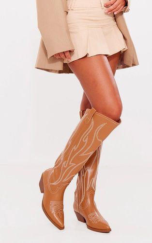 Womens Tan PU Point Toe Western Knee High Boots - - 3 - NastyGal UK (+IE) - Modalova