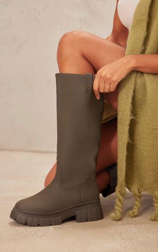 Womens Khaki Wide Fit Pu Slip On Knee High Boots - - 3 - NastyGal UK (+IE) - Modalova