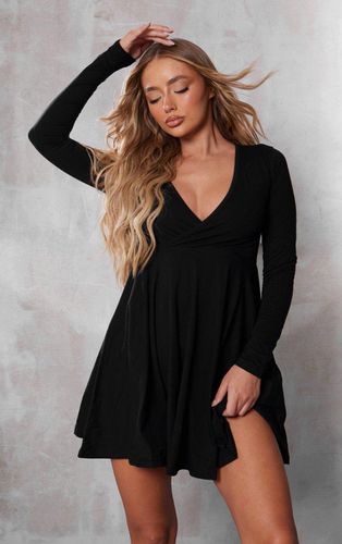 Womens Cotton Wrap Long Sleeve Skater Dress - 4 - NastyGal UK (+IE) - Modalova