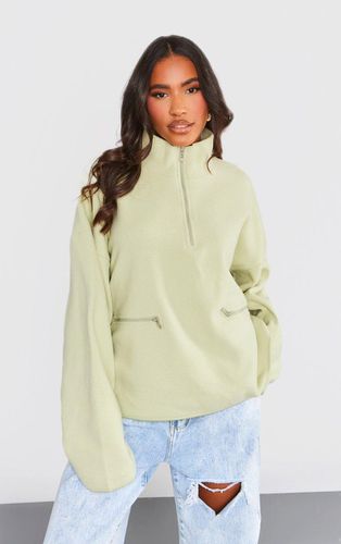 Womens Sage Fleece Quarter Zip Pocket Detail Sweatshirt - L - NastyGal UK (+IE) - Modalova