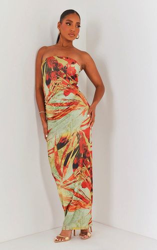 Womens Floral Print Slinky Ruched Bandeau Midaxi Dress - 6 - NastyGal UK (+IE) - Modalova