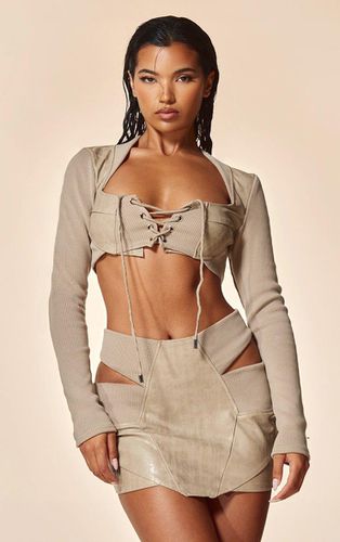 Womens PLT Label Stone Lace Up Detail Faux Leather Crop Top - - 16 - NastyGal UK (+IE) - Modalova