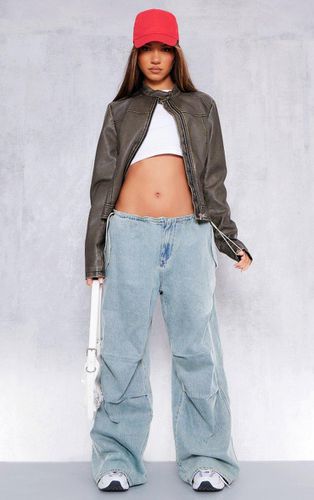 Womens Vintage Light Wash Low Rise Elastic Waist Tuck Detailed Slouchy Jeans - - 16 - NastyGal UK (+IE) - Modalova