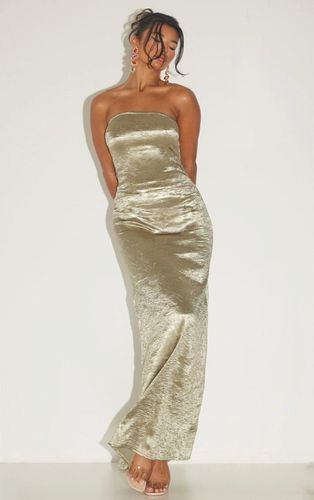 Womens Khaki Textured Satin Cowl Bandeau Maxi Dress - - 14 - NastyGal UK (+IE) - Modalova