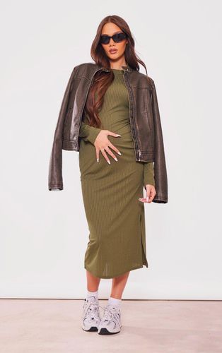 Womens Maternity Khaki Ribbed Long Sleeve Midi Dress - - 16 - NastyGal UK (+IE) - Modalova