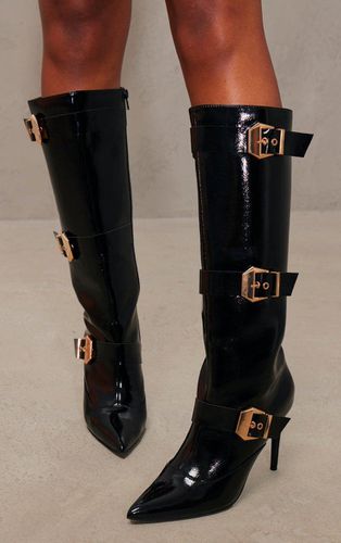 Womens PU Patent Point Toe Buckle Knee High Heeled Boots - 3 - NastyGal UK (+IE) - Modalova