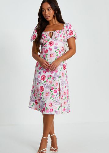 Womens Petite Floral Puff Sleeve Mini Dress - - 10 - Quiz - Modalova