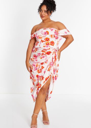 Womens Curve Floral Bardot Ruched Midi Dress - - 16 - NastyGal UK (+IE) - Modalova