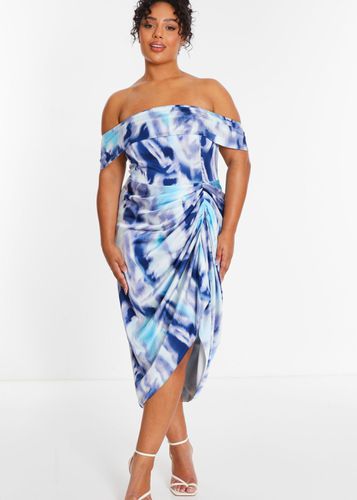 Womens Curve Marble Print Bardot Midi Dress - - 22 - Quiz - Modalova