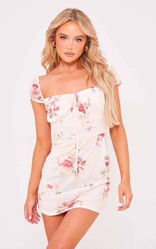 Womens Cream Floral Mesh Cap Sleeve Mini Dress - - 10 - NastyGal UK (+IE) - Modalova