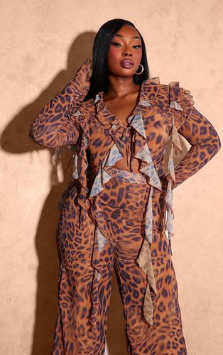 Womens Plus Leopard Print Chiffon Frill Tie Split Sleeve Crop Top - 24 - NastyGal UK (+IE) - Modalova
