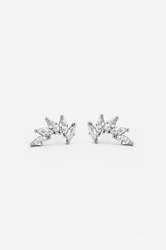 Womens Silver Cluster Stud Earrings Marquise Crown - - One Size - MUCHV - Modalova