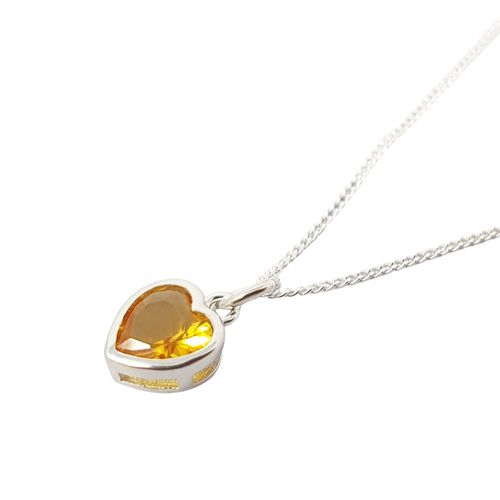 Womens Mini Heart Silver Citrine November Birthstone Necklace - - 18 inches - Harfi - Modalova