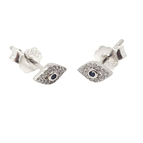 Womens Dainty Evil Eye Silver Minimalist Stud Earrings - - One Size - Harfi - Modalova