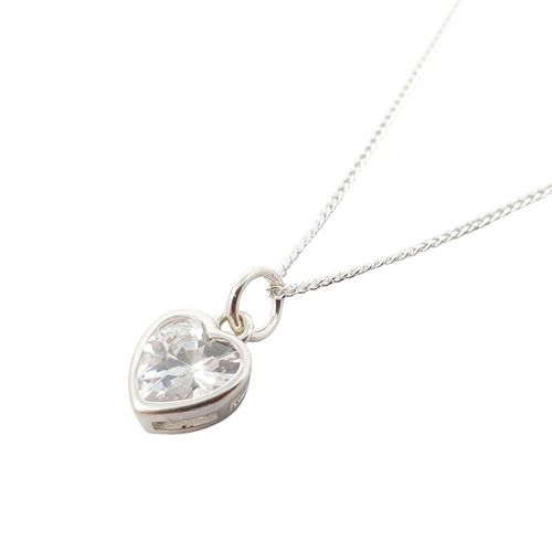 Womens Mini Heart Silver Diamond April Birthstone Necklace - - 18 inches - Harfi - Modalova