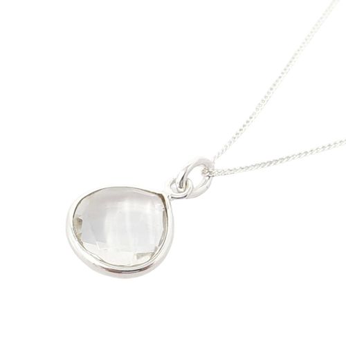 Womens White Topaz Charm April Birthstone Sterling Silver Necklace - - 18 inches - Harfi - Modalova