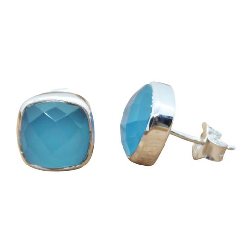 Womens 925 Sterling Silver Blue Chalcedony Gemstone Earrings - - One Size - Harfi - Modalova