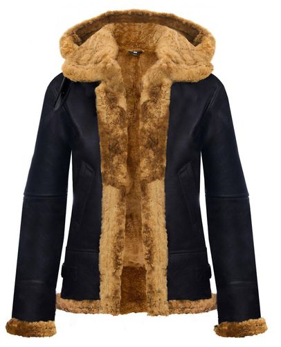 Womens Hooded Sheepskin Flying Leather Jacket-Palermo - - 8 - Infinity Leather - Modalova