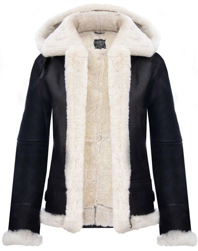 Womens Hooded Sheepskin Flying Leather Jacket-Palermo - - 8 - NastyGal UK (+IE) - Modalova