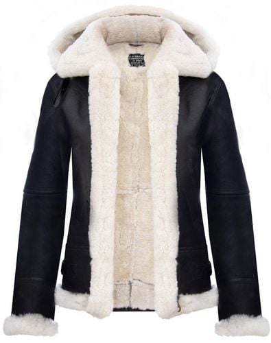 Womens Hooded Sheepskin Flying Leather Jacket-Palermo - - 22 - Infinity Leather - Modalova