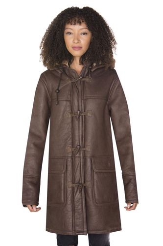 Womens Hooded Sheepskin Leather Duffle Coat-Charlotte - - 8 - Infinity Leather - Modalova