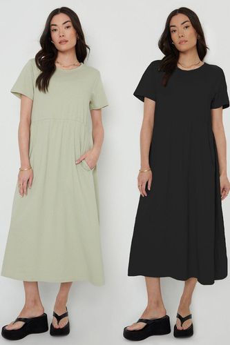 Womens 2 Pack 'Danni' Cotton Smock-Style Midi Dress - - 16 - Threadbare - Modalova