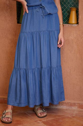 Womens 'Seed' Tiered Chambray Midi Skirt - - 10 - Threadbare - Modalova