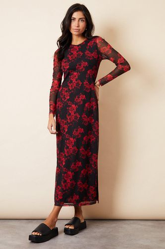 Womens 'Blooming' Printed Long Sleeve Mesh Midi Dress - - 10 - Threadbare - Modalova