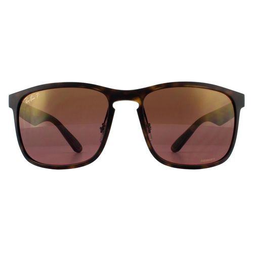 Square Matte Havana Polarized Mirror Chromance RB4264 Sunglasses - One Size - Ray-Ban - Modalova