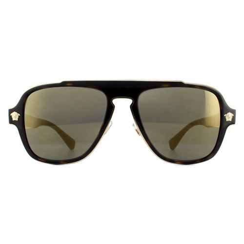 Aviator Dark Havana Dark Grey Mirror Gold Sunglasses - - One Size - Versace - Modalova