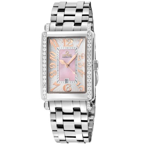 Womens Ave of Americas Mini Swiss Quartz Diamonds Stainless Steel Diamond Case, Pink MOP Dial Watch - - One Size - Gevril - Modalova