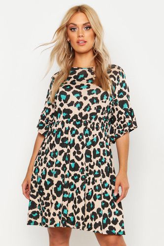 Womens Plus Leopard Print Smock Dress - - 18 - boohoo - Modalova