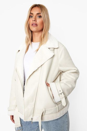 Womens Plus Faux Leather Lined Oversized Aviator Jacket - - 18 - boohoo - Modalova