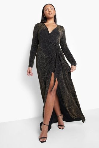 Womens Plus Metallic Long Sleeve Wrap Maxi Dress - - 26 - boohoo - Modalova