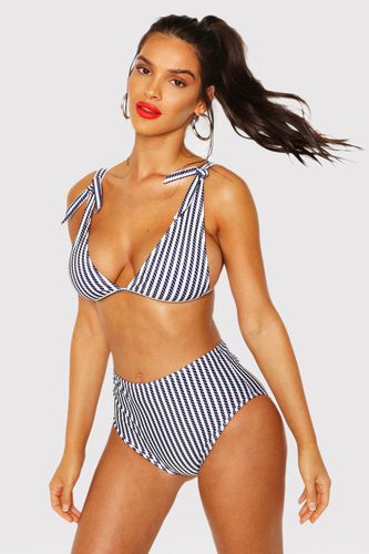 Womens Nautical Tie Shoulder High Waist Bikini Set - - 10 - boohoo - Modalova