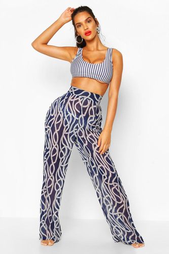 Womens Nautical Rope Print Wide Leg Beach Trouser - - 8 - boohoo - Modalova