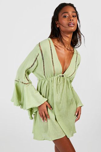 Womens Tie Detail Frill Sleeve Beach Mini Dress - - M - boohoo - Modalova
