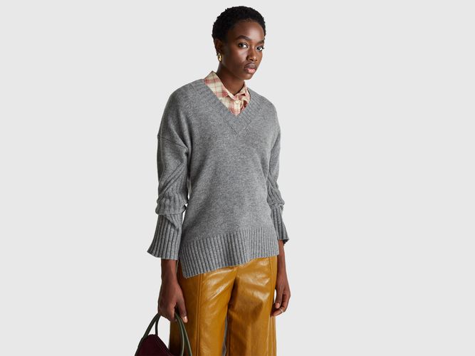 Benetton, Pull Oversize En Laine Mélangée, Taille: L, Gris Foncé - United Colors of Benetton - Modalova