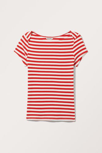 Geripptes T-Shirt Mit U-Boot-Ausschnitt - Rot Weiß - Monki - Modalova