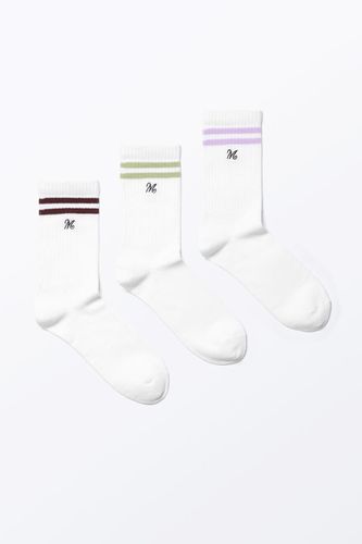 Er-Pack Gestreifte, Bestickte Socken - Mehrfarbig Rosa Weiß - Monki - Modalova