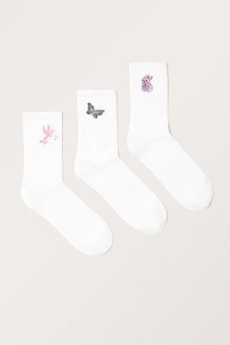 Er-Pack Bestickte Socken - Weiß - Monki - Modalova