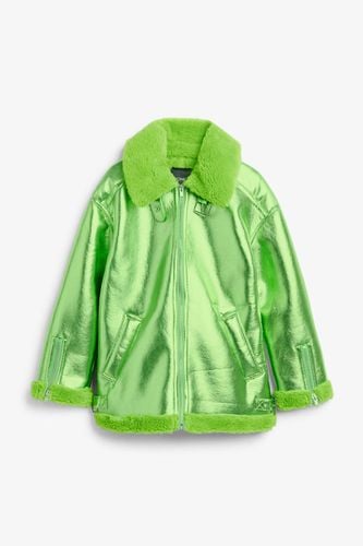 Oversize-Pilotenjacke Aus Lederimitat - Grün - Monki - Modalova